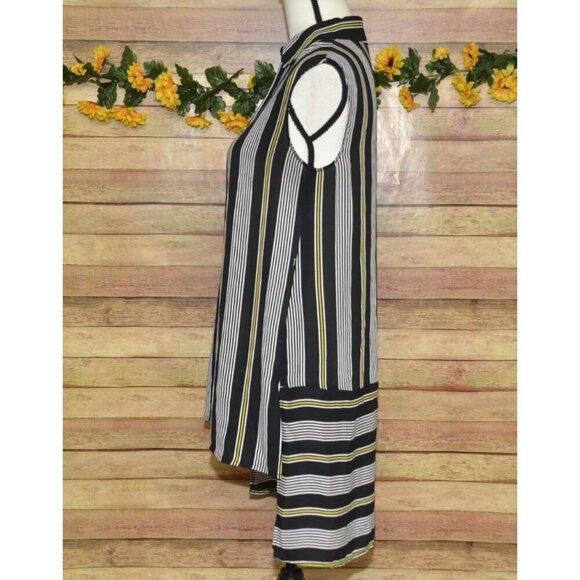 Worthington Black Striped Sleeveless Button Up Blouse Top Size XS Hi-Low Career - Picture 5 of 11